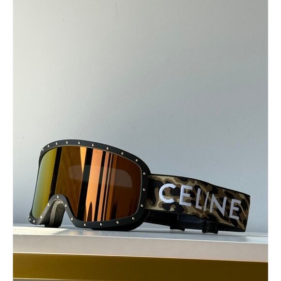 NEW Celine CL40196U Black Gold Cheetah Mirrored Ski Goggles - Picture 1 of 7